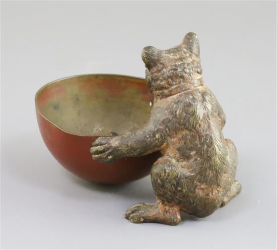 A 19th century Austrian cold painted bronze bear and bowl trinket dish, 4.5in.